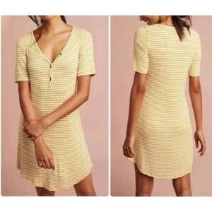Anthropologie Pure + Good yellow and cream striped  knit T-shirt dress size XS